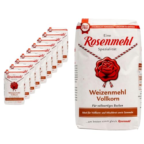 Rosenmehl - 10er Set Premium Weizenmehl Vollkorn für vollwertiges Backen 1000 g - Entwickelt für Vollkorn- und Mischbrote sowie Semmeln - Feines Qualitäts-Mehl zum Backen und Kochen (naturbelassen) von Generisch