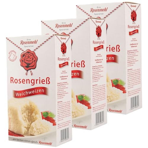 Rosenmehl - 3er Pack Rosengrieß aus Weichweizen in 500 g Packung - Grieß feinkörnig und cremig ideal für Grießbrei, süße Aufläufe und Desserts - Für zarte Ergebnisse von Generisch