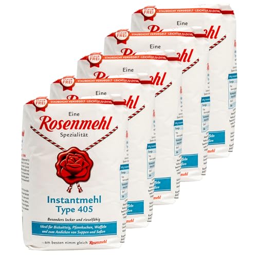 Rosenmehl - 5er Set Premium Instantmehl Weizenmehl Type 405 besonders locker und rieselfähig 1000 g für Pfannenkuchen, Waffeln, Biskuitteig und zum Andicken von Suppen und Soßen (naturbelassen) von Generisch