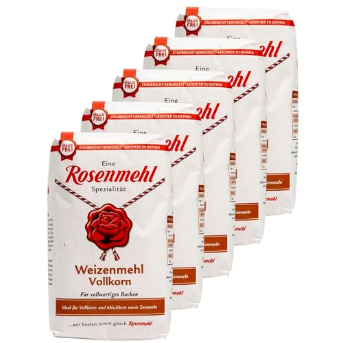 Rosenmehl - 5er Set Premium Weizenmehl Vollkorn für vollwertiges Backen 1000 g - Entwickelt für Vollkorn- und Mischbrote sowie Semmeln - Feines Qualitäts-Mehl zum Backen und Kochen (naturbelassen) von Generisch