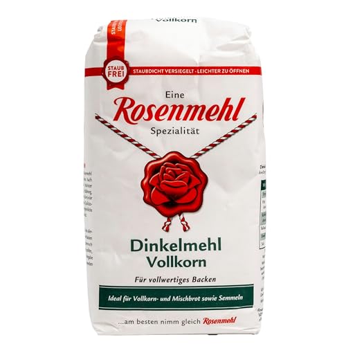 Rosenmehl - Premium Dinkelmehl Vollkorn 1000 g - Für vollwertiges Backen - Vollkornmehl ideal für Vollkorn- und Mischbrot sowie Semmeln - Feines naturbelassenes Dinkelmehl von Generisch