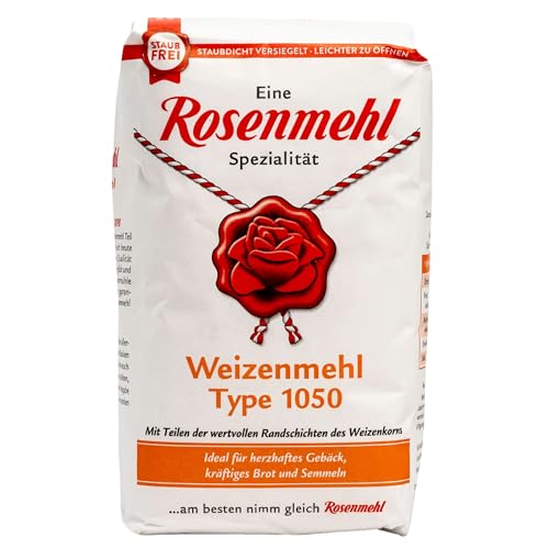 Rosenmehl - Premium Weizenmehl Type 1050-1000 g Packung mit Teilen der wertvollen Randschichten des Weizenkorns - Ideal für herzhaftes Gebäck, kräftiges Brot und Semmeln von Generisch