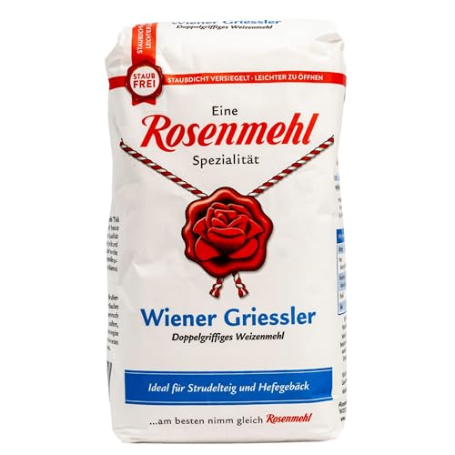 Rosenmehl - Premium Wiener Griessler Doppelgriffiges Weizenmehl 1000 g - Ideal für Strudelteig und Hefegebäck - Feinkörnig dank besonderem Mahlverfahren - Mehl für elastische Teige von Generisch