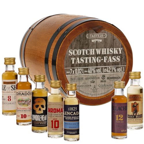 Scotch Whisky Tasting Fass | Taste 24 | Echtholz-Fässchen mit 7 verschiedenen Mini-Whiskies ja 20 ml. von Generisch