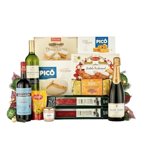 Spanische Gourmet-Box, 12 Artikel: Chorizo, iberische Salami, Turron, Polvorones, Mantecados, Rot- und Weißwein von Generisch