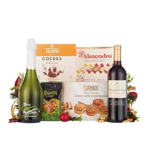 Spanische Gourmet-Weihnachtsbox, 6 Artikel: Turron, Polvorones, Rotwein, Weißwein, Schokolade, Aperitifs von Generisch