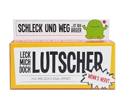 Spaßgeschenk | "Leck mich doch Lutscher" | 45 g Edelfrucht-Lollis, 3 Stück in den Farben grün-gelb-orange | Lustiges Geschenk | Anti Stress Lollie | Mir doch egal | Humorvolles Geschenk gegen Stress von Generisch