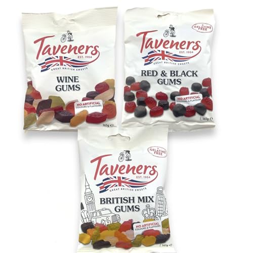 Taveners British Sweets Probier-Set Wine Gums, British Mix, Red&Black Gums Multipack 3x 165g von Generisch