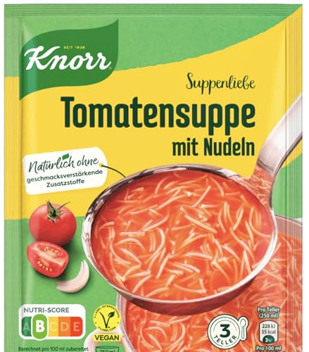 Tomaten-suppe mit Nudeln - Suppenliebe - 3 Portionen - für 750ml - Deutschland-Suppe zur schnellen Zubereitung ohne Zusatzstoffe, Tomaten mit Nudeln - Kompatibel mit Knorr - 92g von Generisch