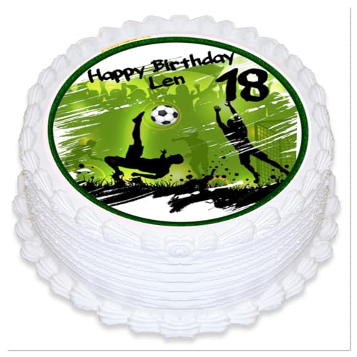 Tortenaufleger Fussball Motiv 08, personalisiert mit Ihren Text Tortenaufleger Geburtstag, Fußball Essbarer Tortenaufleger aus Fondant von Generisch