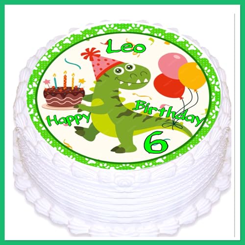 Tortenaufleger Geburtstag, Motiv Dinosaurier 02 personalisiert mit Ihren Foto und Text, Tortenaufleger Geburtstag Essbarer Tortenaufleger aus Fondant von Generisch