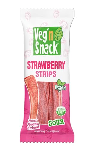 Veg'n Snack Vegan Fruchtgummi | Soft Candy | Ohne Gelatine | Halal | 100% Vegan (Erdbeere Streifen sauer) von Generisch