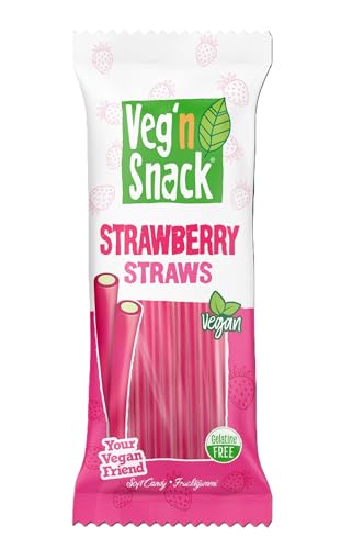 Veg'n Snack Vegan Fruchtgummi | Soft Candy | Ohne Gelatine | Halal | 100% Vegan (Erdbeere Strohhalme) von Generisch