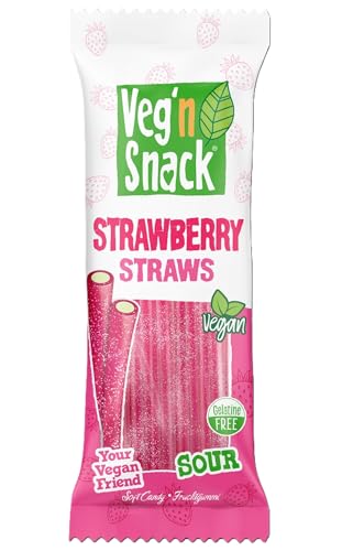 Veg'n Snack Vegan Fruchtgummi | Soft Candy | Ohne Gelatine | Halal | 100% Vegan (Erdbeere Strohhalme sauer) von Generisch