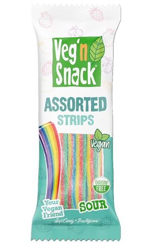 Veg'n Snack Vegan Fruchtgummi | Soft Candy | Ohne Gelatine | Halal | 100% Vegan (Gemischte Streifen sauer) von Generisch