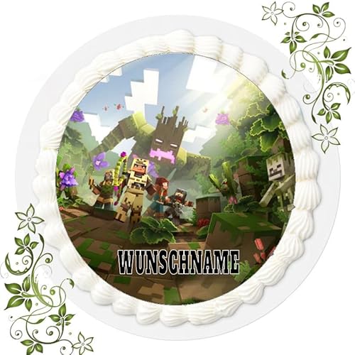 WUNSCHNAME Tortenbild, Zuckerbild mit Motiv, Essbares Foto für Torten, Tortenbild, Tortenaufleger Ø 20cm FONDANT MINECRAFT Nr. 20 von Generisch