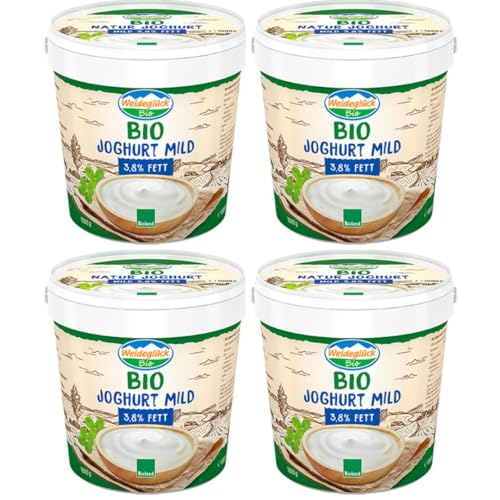 Weideglück Sahne Joghurt mild 3,8 Fett 1000 Gramm x 4 Stück [Frischegarantie] von Generisch