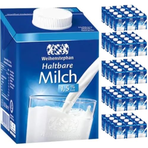 Weihenstephan Milch fettarme H-Milch 1,5% Fett, je 0,5 Liter, 60 Stück mit Pufai Grocery von Generisch