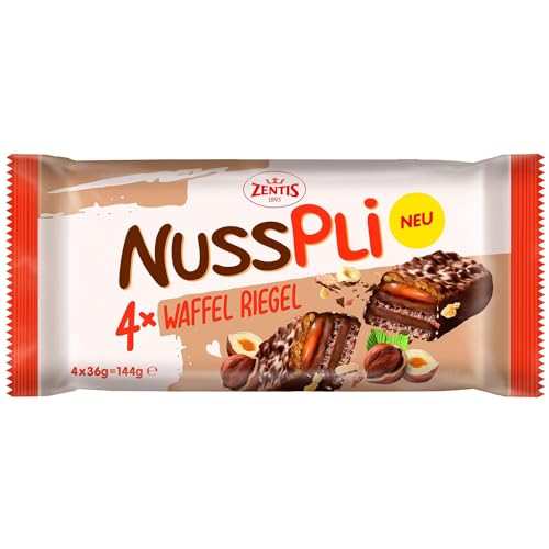 Zentis Nusspli Waffel Riegel 4 x 36 Gramm Köstliche Haselnusswaffel mit Schokoladenüberzug 1 Stück (1x 144g) von Generisch