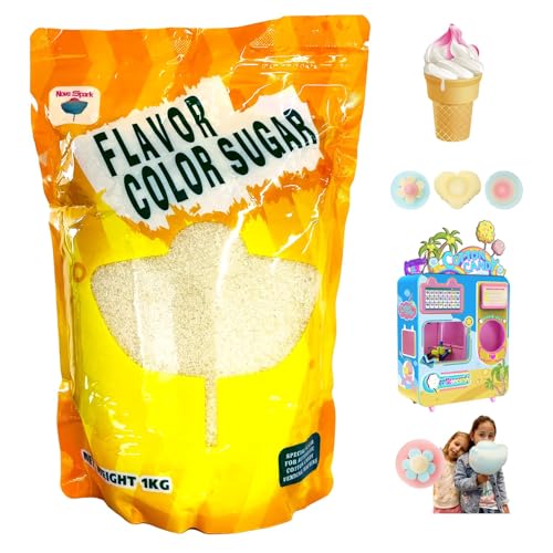 Special Made Flavored Cotton Candy Sugar for Automatic Cotton Candy Vending Machine, Particle Size: 2 mm (Mesh Size = 15), Falvor: Milk, 1KG/Bag (White) beispiel lackmarshmallows. von Generisch