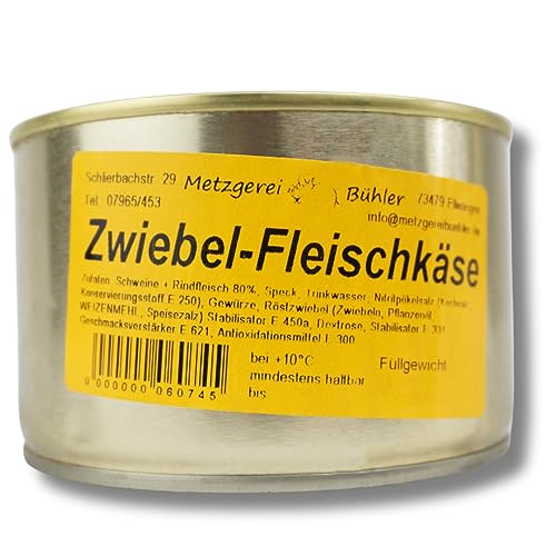 Zwiebel Leberkäse Dosenwurst 200g bis 390g aus 80% deutschem Rindfleisch und Schweinefleisch Zwiebel Fleischkäse nach Hausmacher Wurst Art Wurstkonserve von Metzgerei Bühler Lange Haltbar (200g) von Generisch