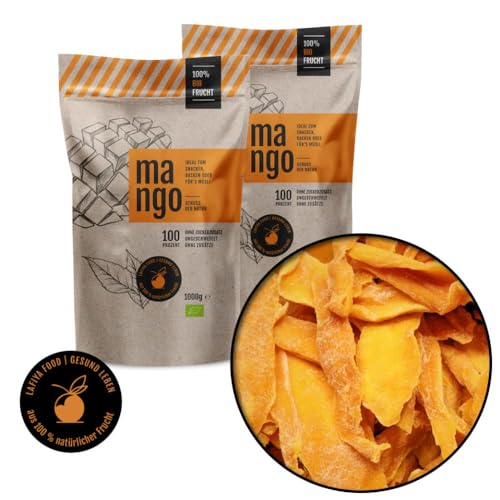 getrocknete Bio Mango ohne Zucker (2 x 1Kg, Vorteilspackung) - getrocknete Früchte & Obst als gesunde Snacks - vegane Trockenfrüchte als Müsli, Bowl Topping - Trockenobst ungezuckert von Generisch