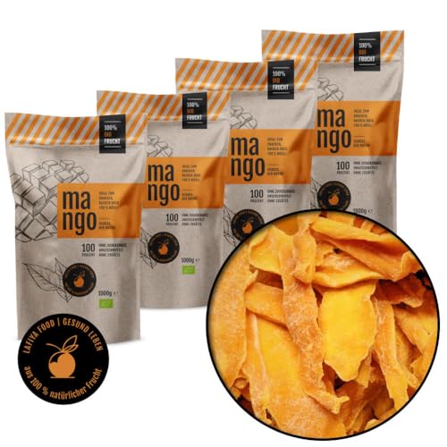 getrocknete Bio Mango ohne Zucker (4 x 1Kg, Vorteilspackung) - getrocknete Früchte & Obst als gesunde Snacks - vegane Trockenfrüchte als Müsli, Bowl Topping - Trockenobst ungezuckert von Generisch