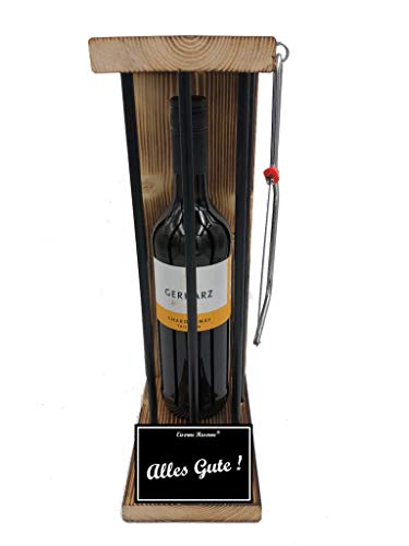 Eiserne Reserve Geschenk Weißwein Weinliebhaber Wein Geschenkset Alles Gute Gute Besserung - Black Edition incl. Notsäge Text s/w Alles Gute Wein (1 x 0.75 l) von Genial-Anders