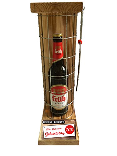 Früh Kölsch - Biergeschenke für Männer lustig 100 Geburtstag Eiserne Reserve Gitter Bier (1 x 0,5 L) Text rot: Alles Gute zum 100. Geburtstag von Genial-Anders