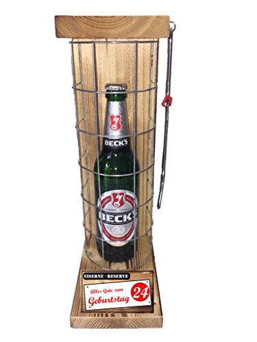 Geburtstag Geschenk Becks Bier Geschenk 24 Geburtstag Eiserne Reserve Gitter incl. Säge Bier Geschenke für Männer Geburtstag Text rot: Alles Gute zum 24. Geburtstag von Genial-Anders