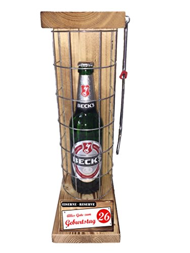 Geburtstag Geschenk Becks Bier Geschenk 26 Geburtstag Eiserne Reserve Gitter incl. Säge Bier Geschenke für Männer Geburtstag Text rot: Alles Gute zum 26. Geburtstag von Genial-Anders