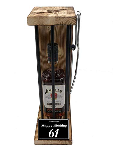 Jim Beam Geschenk 61 Geburtstag Eiserne Reserve Black Edition - Text s/w Happy Birthday 61 Geburtstag - Spirituosen Geschenkverpackung Bourbon Whisky (1 x 0.70 l) von Genial-Anders