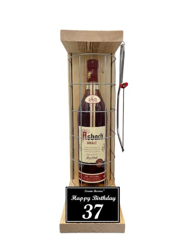 Asbach Uralt - Geschenk 37 Geburtstag Geschenkset Eiserne Reserve Gitterkäfig incl. Säge Text s/w 37 Happy Birthday Brandy (1 x 0.70 l) von Genial-Anders