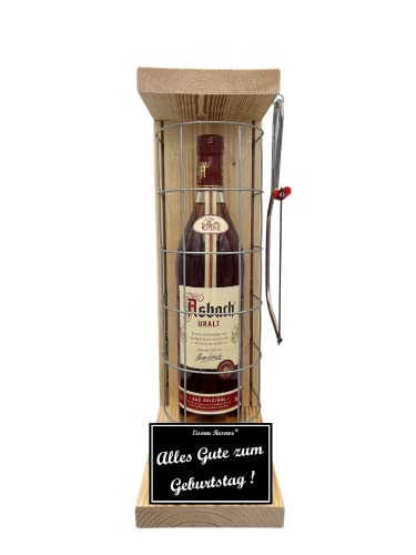 Asbach Uralt - Geschenk 19 Geburtstag Geschenkset Eiserne Reserve Gitterkäfig incl. Säge Text s/w 19 Happy Birthday Brandy (1 x 0.70 l) von Genial-Anders