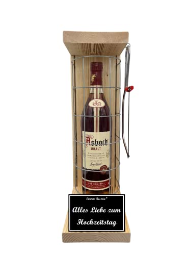 Asbach Uralt Geschenk zum Hochzeitstag Geschenkset Eiserne Reserve Gitterkäfig incl. Säge Text s/w Alles Liebe zum Hochzeitstag Brandy (1 x 0.70 l) von Genial-Anders