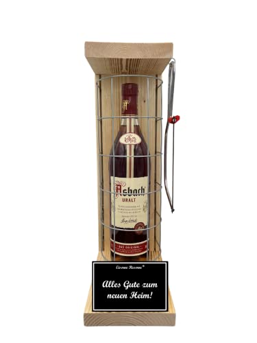 Asbach Uralt Geschenk zum neuen Heim Geschenkset Eiserne Reserve Gitterkäfig incl. Säge Text s/w Alles Gute zum neuen Heim Brandy (1 x 0.70 l) von Genial-Anders