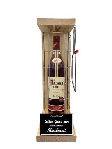 Asbach Uralt Geschenk zur Diamantenen Hochzeit Geschenkset Eiserne Reserve Gitterkäfig incl. Säge Text s/w Alles Gute zur Diamantenen Hochzeit Brandy (1 x 0.70 l) von Genial-Anders