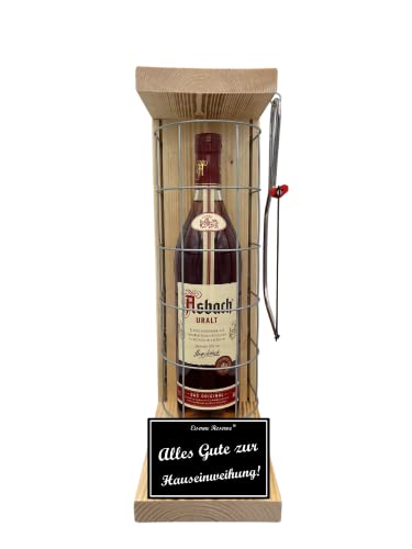 Asbach Uralt Geschenk zur Hauseinweihung Geschenkset Eiserne Reserve Gitterkäfig incl. Säge Text s/w Alles Gute zur Hauseinweihung Brandy (1 x 0.70 l) von Genial-Anders