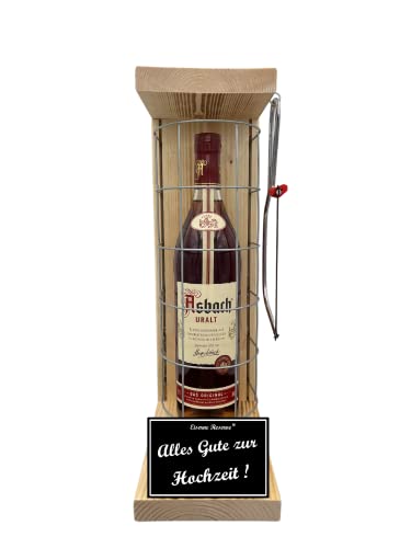 Asbach Uralt Geschenk zur Hochzeit Geschenkset Eiserne Reserve Gitterkäfig incl. Säge Text s/w Alles Gute zur Hochzeit Brandy (1 x 0.70 l) von Genial-Anders