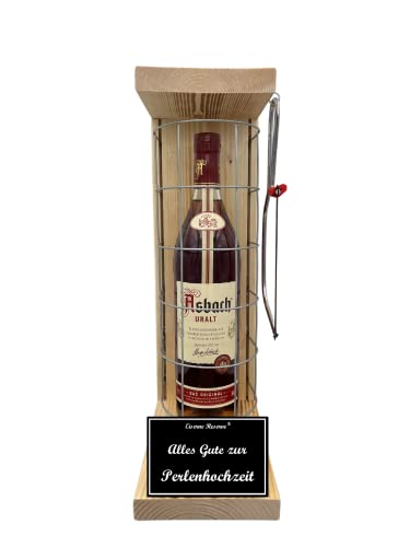 Asbach Uralt Geschenk zur Perlenhochzeit Geschenkset Eiserne Reserve Gitterkäfig incl. Säge Text s/w Alles Gute zur Perlenhochzeit Brandy (1 x 0.70 l) von Genial-Anders