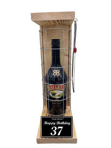 Eiserne Reserve Geschenk Baileys Geschenkset 37 Geburtstag Gitterkäfig incl. Notsäge Text s/w 37 Happy Birthday Likör (1 x 0.7 l) von Genial-Anders