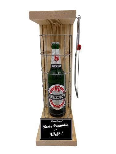 Beck´s Bier Geschenk Set Eiserne Reserve Gitterkäfig Pils Biergeschenk Text s/w Beste Freundin der Welt Bier (1 x 0.5 l) von Genial-Anders