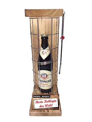 Geburtstag Geschenke für Kollegin Geschenkidee Erdinger Weißbier Eiserne Reserve Gitter incl. Notsäge Text rot Beste Kollegin der Welt Bier (1 x 0.5 l) von Genial-Anders