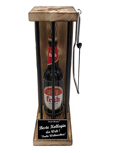 Weihnachten Geschenk für Kollegin Früh Kölsch Eiserne Reserve Black Edition incl. Notsäge Text s/w Beste Kollegin der Welt Frohe Weihnachten Bier (1 x 0.5 l) von Genial-Anders