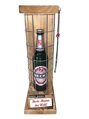 Beck´s Bier, Eiserne Reserve Gitter Geschenk, Bier Pils (1 x 0,5 l) Text rot: Beste Mama der Welt von Genial-Anders