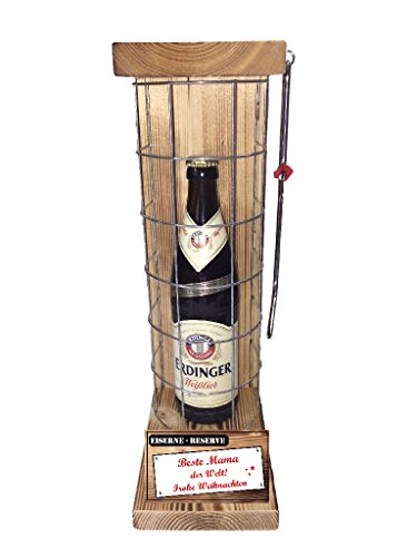 Weihnachten Geschenk für Mama Geschenkidee Erdinger Weißbier Eiserne Reserve Gitter incl. Notsäge Text rot Beste Mama der Welt Frohe Weihnachten Bier (1 x 0.5 l) von Genial-Anders