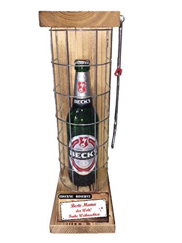 Weihnachten Geschenk für Mama Geschenkidee Beck´s Bier Eiserne Reserve Gitter incl. Notsäge Text rot Beste Mama der Welt Frohe Weihnachten Bier (1 x 0.5 l) von Genial-Anders