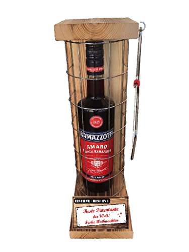 Weihnachten Geschenk Patentante Ramazzotti Eiserne Reserve Gitter incl. Notsäge Text rot Beste Patentante der Welt Frohe Weihnachten Kräuterlikör (1 x 0.70 l) von Genial-Anders