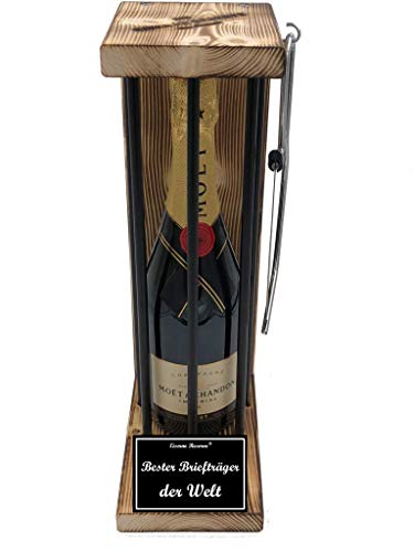 Moet Briefträger Geschenk - Geschenk für Briefträger Eiserne Reserve Black Edition incl. Notsäge Text s/w Bester Briefträger der Welt Champagner (1 x 0.75 l) von Genial-Anders