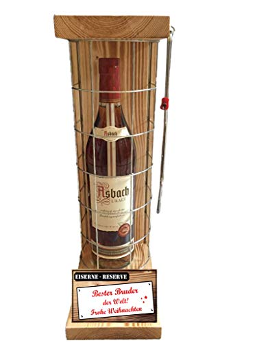 Asbach Uralt Geschenk für Bruder Weihnachten Eiserne Reserve Gitter Text rot: Bester Bruder der Welt - Frohe Weihnachten - Brandy (1 x 0.70 l) von Genial-Anders